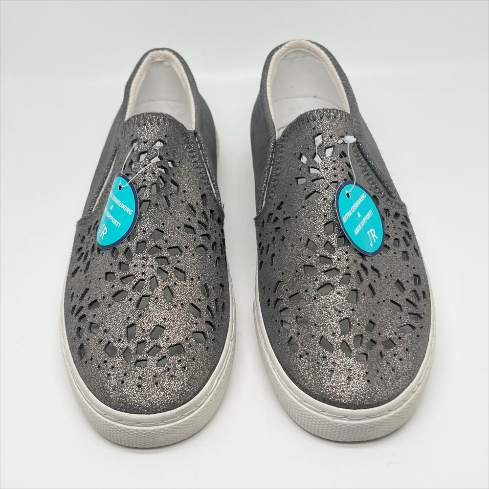 NEW Jack Rogers Violet Perforated Slip on Sneakers in Metallic Charcoal Size 7